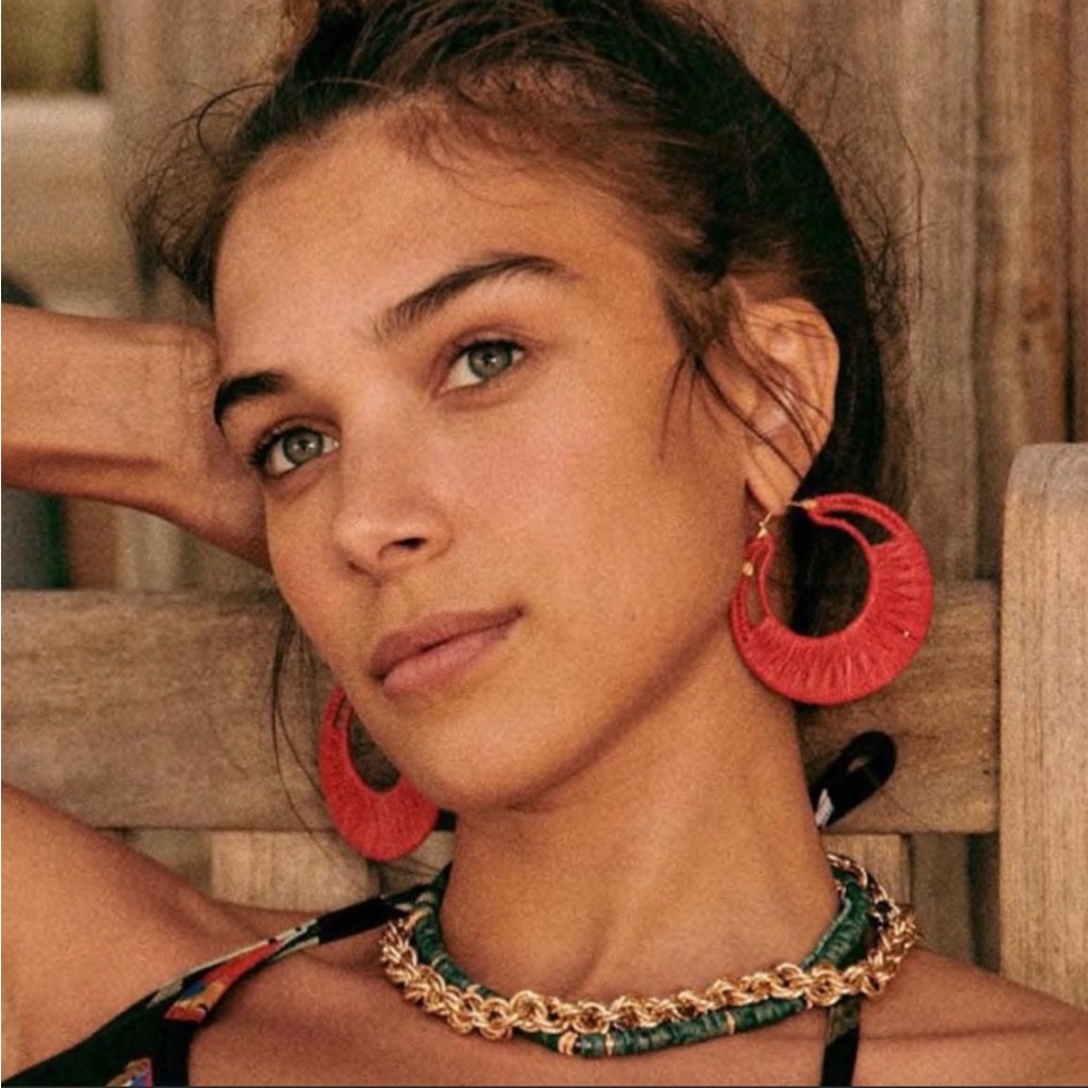 Sézane Raffia Earrings Red NWT